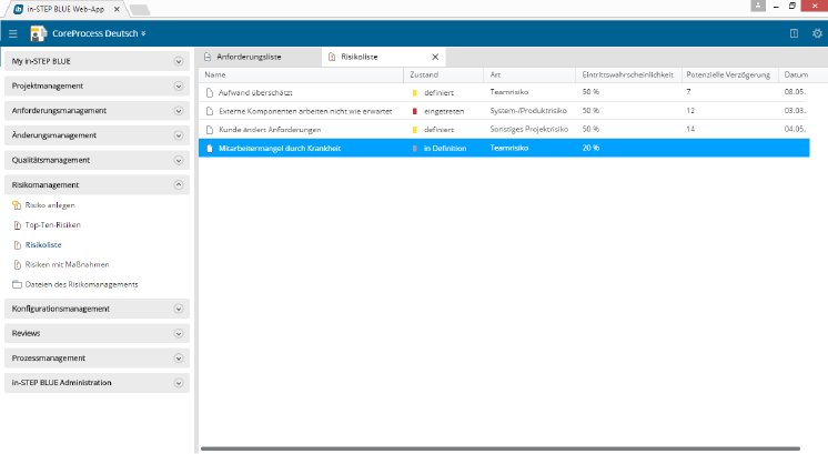 in-STEP BLUE Version 6.1 am Beispiel Risikoliste.png