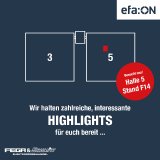 FEGA & Schmitt Elektrogroßhandel präsentiert seine Dienstleistungen auf der Messe efa:ON23: Planung, Beratung und Beschaffung für Licht und KNX, Blitzschutz, Einbauten, Montagearbeiten sowie E-Business-Lösungen und den Bereich der Regenerativen Energien.