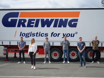 Zum Start in das Berufsleben heißt GREIWING in diesem Jahr 17 neue Auszubildende willkommen, sechs von ihnen am Unternehmenshauptsitz in Greven. (Foto: GREIWING logistics for you GmbH)