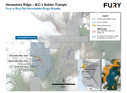 Abbildung 1: Lageplan des Homestake Ridge-Projekts mit Landansprüchen und Lizenzgebühren