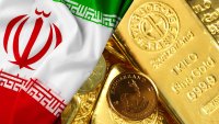 Goldbarren und Iran-Flagge;