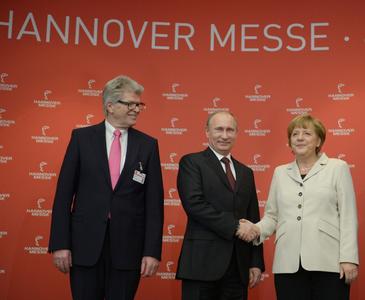 Friedhelm Loh, Dr. Angela Merkel und Wladimir Putin eröffnen die Hannover Messe 2013, Quelle: Deutsche Messe