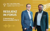 Philipp Ghirardini (links), Geschäftsführer von WOTAN Monitoring | GH-Informatik GmbH, und Markus Reitshammer (rechts), Geschäftsführer von Re – Systems, sprechen im Podcast „Digitalisierung ist für Dich“ über modernes IT-Monitoring, automatisierte IT-Dokumentation und resiliente digitale Geschäftsprozesse. Die Folge ist Teil 1 der dreiteiligen Podcastreihe „Wie IT zur Stärke wird“.