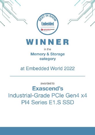 The best-in-show award won by Exascend’s PI4 series E1.S SSD..jpg