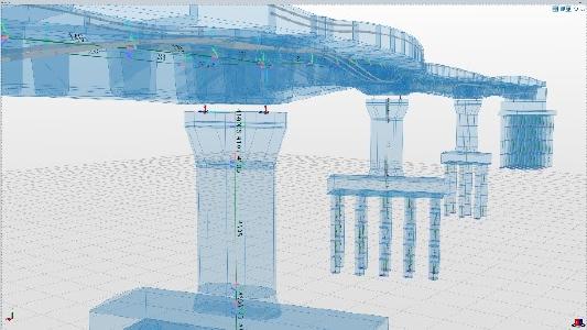 In Allplan Bridge, the static model is automatically derived from the geometric model. The engineer retains full control over which components contribute to the load-bearing behavior and which only represent loads. Copyright: ALLPLAN Infrastructure