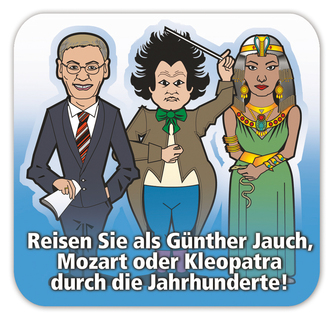 Gehen Sie auf Zeitreise mit Kleopatra, Mozart oder Günther Jauch und beantworten Sie spannende Fragen zur Zeitgeschichte. About Time ist für 39,95 EUR im Handel erhältlich.