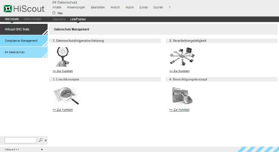 Einstiegsmaske von HiScout Datenschutz