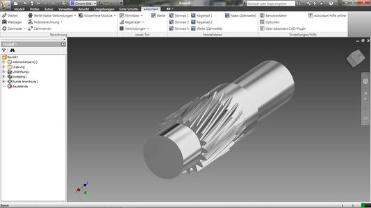 Helical pinion shaft including tool run-out, generated by using eAssistant CAD plugin for Autodesk Inventor