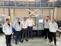 From left to right: Mr. Guo Jun, Mechanical Engineer OBOT, Mr. Wang Chengbing, Director of the Department OBOT, Mr. Longwei Jiang, General Manager NUM China, Mr. Cédric Trachsler, Product Manager NUMgrind, Mr. Mo Guifang, Sales & Technical Engineer OBOT and Mr. Zeng Yongning, electrical engineer at OBOT