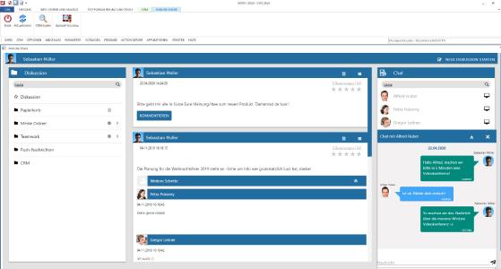 Mit der Diskussionsplattform WinLine SHARE ist die gesamte Kommunikation im Unternehmen übersichtlich und nachvollziehbar organisiert. Alle Informationen, wie E-Mails, Dokumente, Dateien, Aufgaben und Notizen, werden hier thematisch gebündelt.
Angelehnt an bekannte Messengerdienste und soziale Netzwerke erfolgt die Kommunikation - ob 1:1 oder in Gruppen - über intuitiv bedienbare Activity Streams, per Chat oder über die integrierte Videokonferenz.
