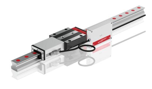 The integrated AMS distance measuring system from SCHNEEBERGER can be perfectly integrated into MONORAIL guideways – both roller guideways and ball guideways – and ensures exact travel distances with tolerances of ±5 µm/m.