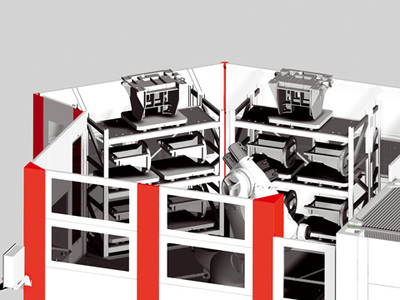Flexible RS 4 manufacturing system – detailed view of heavy load rack