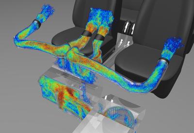 HVAC Volumenvisualisierung von strömungsbasierten Geräuschquellen anhand des zum Patent angemeldeten FIND Modules der Exa PowerACOUSTICS Software