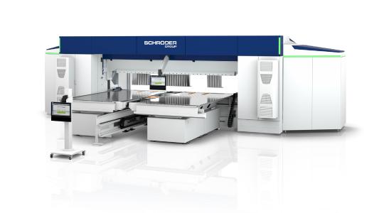 Die Schwenkbiegemaschine EVO-CENTER ist mit der POS 3000 3D-Grafiksteuerung ausgestattet, bedienbar über einen 22-Zoll-TFT-Touchscreen-Farbdisplay. Bildquelle: Schröder Group