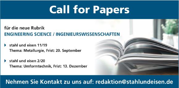 stahl und eisen: Call for Papers 11/19 und 2/20