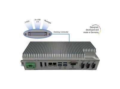 BoxPC Pro 7300 von Distec mit innovativem Docking Connector zum Anschluss von LVDS-Monitor, Backlight, Touch und Webcam, Bildquelle/Copyright: Distec
