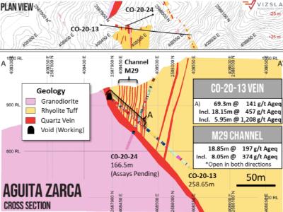 Quelle: Vizsla Resources / Profilschnitt Bohrung CO-20-13 und CO-20-24