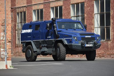 Rheinmetall MAN Survivor R special protected vehicle on show at GPEC 2020 international security exhibition in Frankfurt/Main