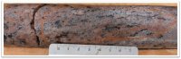 Foto des Kerns aus BBY-2026-006 von 146,20 bis 146,40 m, das das im Kern identifizierte REE-haltige Mineral Allanit zeigt.