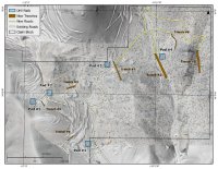 Abbildung 1: Geplantes Layout der Feldarbeiten bei Marysvale. Die sieben Schürfgrabenstandorte sind auf der Projektkarte als Schürfgräben 1–6 und 8 gekennzeichnet