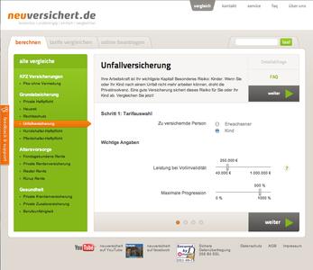 neuversichert.de Filterabfragen Unfallversicherung