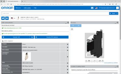 End-of-life information of an OMRON component in the digital product catalog
