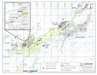 Abbildung 1: Labrador-Uranprojekte und Claims im zentralen Mineralgürtel in Labrador