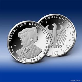 Die neue 10 Euro-Gedenkmünze des Bundes „200. Geburtstag Richard Wagner“ kann ab sofort bei Bayerisches Münzkontor reserviert werden. Bild: Bundesministerium der Finanzen