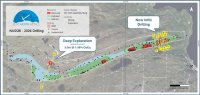 Abb. 1: Lageplan der Infill- und Tiefenexplorationsbohrungen mit gemessenen, angezeigten und abgeleiteten Mineralressourcen (Machbarkeitsstudie 2026)