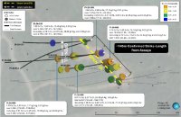 Abbildung 1: Lageplan der Diamantbohrungen 2026 in der Zone Clifford Jones (Bull Road). Zurzeit ist die Mineralisierung der oberen Linse (UL) und der unteren Linse (LL) entlang des Streichens und in der Tiefe weiterhin offen. Die Mineralisierung der oberen Linse wurde über eine Streichlänge von etwa 145 m bestätigt und die untere Linse über eine Streichlänge von etwa 40 m. Mit 