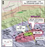 Abbildung 1: Regionale Karte mit den Gasvorkommen bei Molln und dem Leichtölpotenzial hangaufwärts im Bereich der Bohrung Welchau