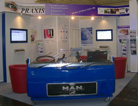 Messestand der PRAXIS Software AG vor der Eröffnung der recycling aktiv in Karlsruhe/Baden-Baden.