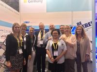 On the DVS joint booth (from left to right): Melanie Liesenhoff (DVS), Dipl.-Jur. Birgit Bodenstaff (DVS and respondent of the Association of the German Trade Fair Industry - AUMA), Christina Kleinpaß (Messe Essen), Dr.-Ing. Roland Boecking (DVS General Manager), Allan Gray (CEO, WeldPlus), Min Zhu (GSI), Alejandro Villaran (CEO, Seabery Solutiones), Daniela Kuhlmann (Messe Essen) and Anke Richter (WeldPlus) Source: DVS