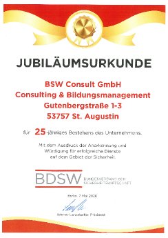 2026-05-07 BDSW BUNDESVERBAND DER SICHERHEITSWIRTSCHAFT Jubiläumsurkunde für 25-jähriges Bestehe.pdf