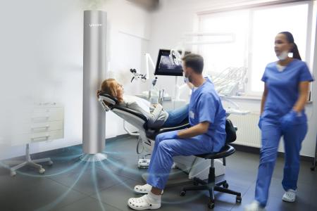 Air purifier youvee® based on UVC in a dentist practice to protect doctors, staff and patients