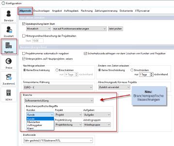 Neu in Version 7: Branchenspezifische Bezeichnungen