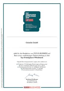 FOCUS BUSINESS Urkunde für Cintellic
