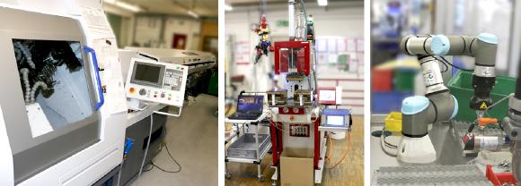 Die neuen Maschinen sind 2019 bei B+B eingezogen: Langdrehmaschine, Spritzgussmaschine und Roboterarm