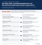 Infografik zum Fachbeitrag „ISO 9001:2026: Qualitätsmanagement und Dienstleistersteuerung wirksam organisieren“: Sechs typische Schwachstellen beim Übergang von ISO 9001:2015 und ihre Lösungen – von Soll-Ist-Abgleich und Qualitätskultur über Risiken, Chancen und Änderungen bis zu Dienstleistersteuerung und Audits.