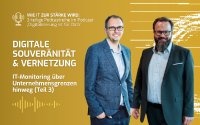 Philipp Ghirardini, Geschäftsführer von WOTAN Monitoring | GH-Informatik GmbH (links), und Markus Reitshammer, Geschäftsführer von Re – Systems (rechts), sprechen im dritten Teil der Podcastreihe „Wie IT zur Stärke wird“ über digitale Souveränität, externe Abhängigkeiten und Monitoring über Unternehmensgrenzen hinweg.