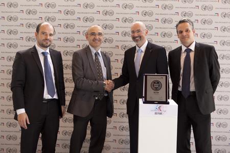 From left to right: Richard Moulié, Supplier Development Manager PSA, Pascal Gignoux, Supplier Development Executive Director of Powertrain and Chassis PSA at the presentation of the award along with Dr. Andreas Mueller, President Pierburg s.r.o and Rémi Robin, Sales Manager, Pierburg France