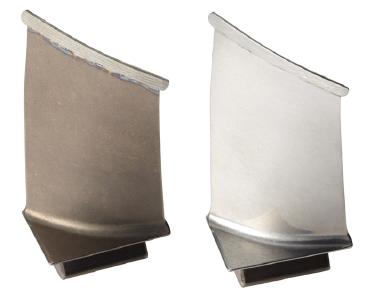 Turbine blades before and after processing