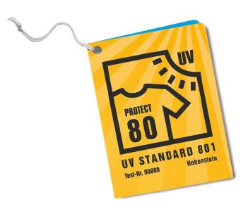 Achten Sie beim Kauf von UV-Schutztextilien auf das Anhängeetikett UV STANDARD 801 / Bild: ©Hohenstein