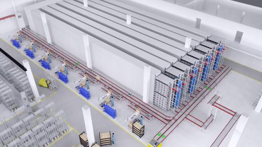 3D Visualisierung: Zukünftiges Shuttle-Lager in Maulburg der Endress+Hauser Level+Pressure. Copyright: io-consultants.