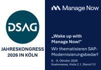 MANAGE NOW auf dem DSAG-Jahreskongress 2026 in Köln - vom 6. bis 8. Oktober in Halle 2.1, Stand I13