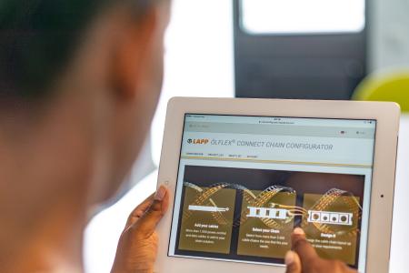 The ÖLFLEX® CONNECT CHAIN online configurator makes it easy to design fully assembled cable chains. Trade visitors can test the configurator live at the LAPP stand at the SPS IPC Drives exhibition.