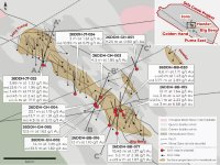 Abbildung 1: Planansicht mit Darstellung der Zonen Jons Trend und Big Berg, deren Verbindung durch Bohrungen nun nachgewiesen ist, sowie mit Bohrlochansatzpunkten und -verläufen und interpretierten mineralisierten Zonen