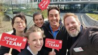 Freude bei der Preisverleihung in Bonn: v. l. n. r.: Kathrin Aulich, Frauke Wehmeyer, Franziska Theil, Julian de Souza und Thomas Latajka