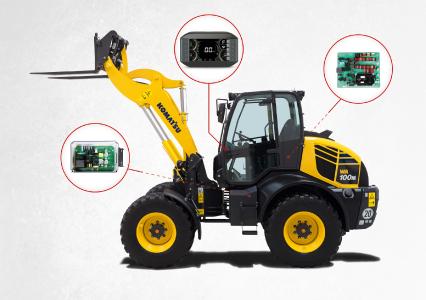 Display, Zentralelektrik und Relaisbox des Komatsu WA100M-8 stammen von Würth Elektronik ICS (Bild: Würth Elektronik ICS)